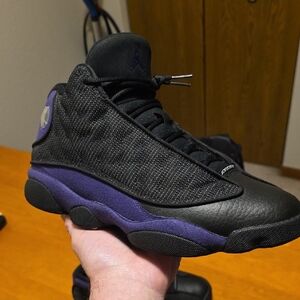 Jordan Black and Purple High-Top Sneakers with Bold Design